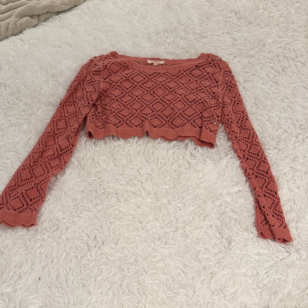 Rebellion Dusty Rose Lace Cropped Sweater